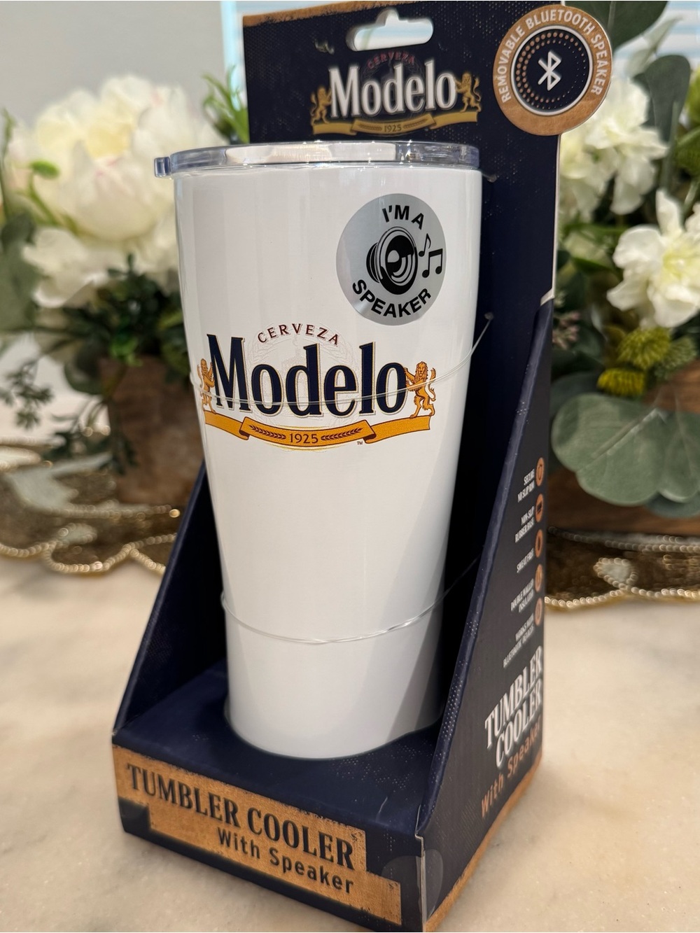 Cerveza Modelo Tumbler Cooler with Bluetooth Speaker and LED light